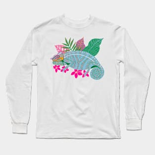 Chameleon with Tropical Leaves Long Sleeve T-Shirt